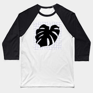 Monstera Deliciosa Leaf on Grid - Black on pastel lilac purple Baseball T-Shirt